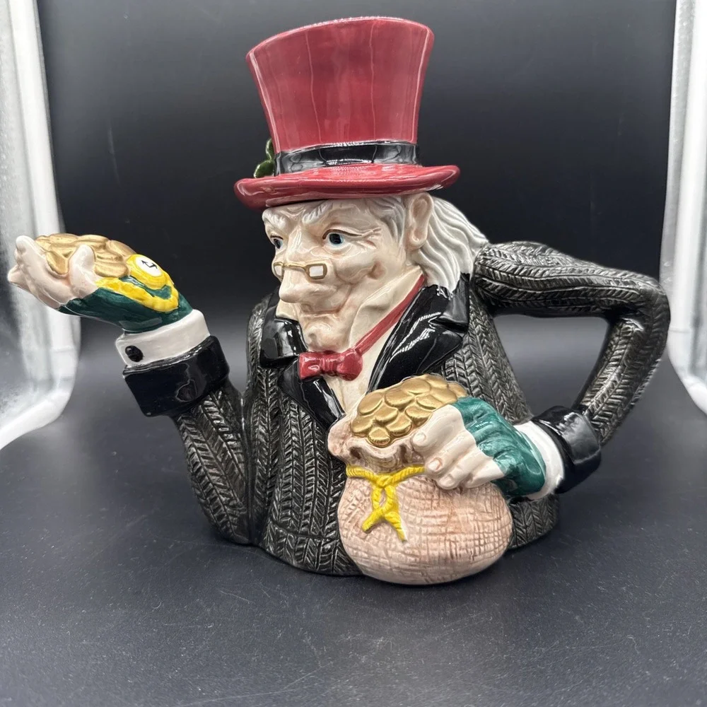Ebenezer Scrooge A Christmas Carol Character Teapot Red Top Hat Holiday Decor